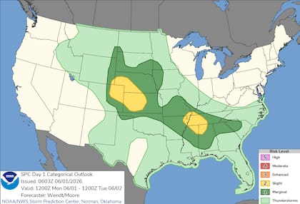 El Centro de Predicción de Tormentas (SPC) activó una alerta de nivel dos en Colorado, Kansas y Nebraska ante el desarrollo de núcleos tormentosos de gran organización