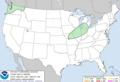 El Centro de Predicción de Tormentas (SPC) informó un "riesgo leve" de fenómenos severos para el centro sur de Kentucky y el norte de Tennessee