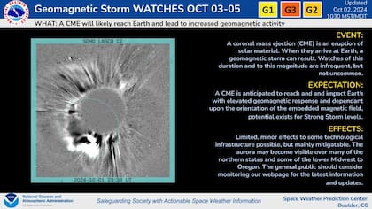El Centro de Predicción del Clima Espacial de la Administración Nacional Oceánica y Atmosférica emitió una alerta sobre auroras boreales en Estados Unidos