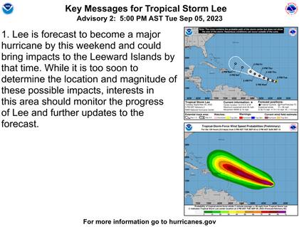 El Centro Nacional de Huracanes (NHC, por sus siglas en inglés) advirtió que la tormenta tropical Lee podría convertirse en un peligroso huracán