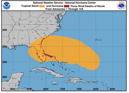 El Centro Nacional de Huracanes publica el historial de viento acumulado por la tormenta tropical Nicole
