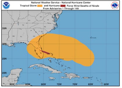 El Centro Nacional de Huracanes publica el historial de viento acumulado por la tormenta tropical Nicole