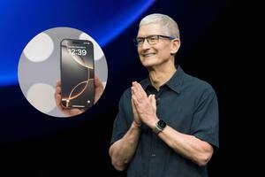 El CEO de Apple, Tim Cook durante la presentación del iPhone 16 en Cupertino, California (Fotomontaje con imágenes de AFP)