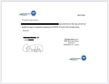 El certificado trucho que presentó el joven para volar a la Argentina