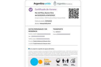 El Certificado Verano se puede descargar para llevar en el teléfono celular y exhibir ante las autoridades de las localidades de veraneo