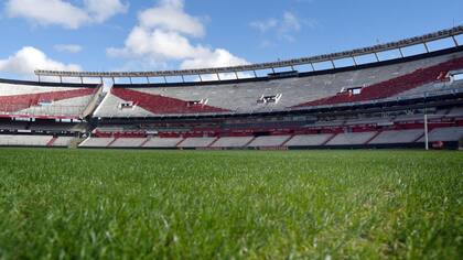 El césped del Monumental luce renovado; habrá que ver si el martes Gallardo saldrá conforme tras la revancha con Guaraní