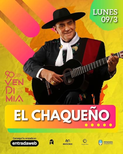 El Chaqueño Palavecino será la figura de la tercera noche de la Fiesta Nacional de la Vendimia 2026