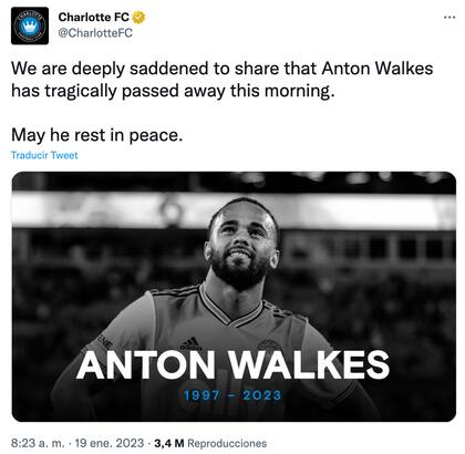 El Charlotte FC anunció la muerte de Anton Walkes