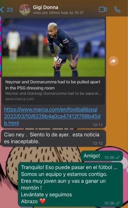 El chat entre Donnaruma y Neymar