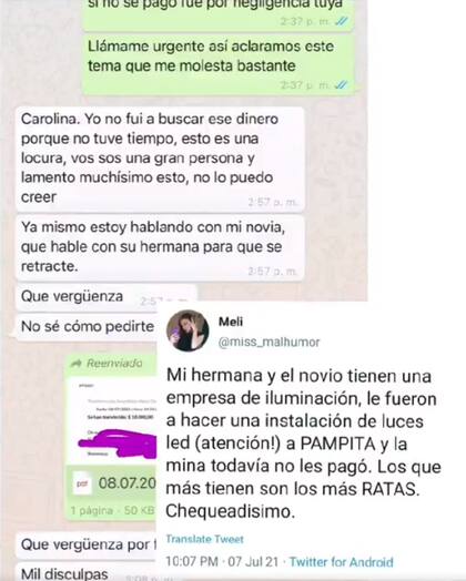 El chat entre Pampita Ardohain y el electricista al que supuestamente no le pagó