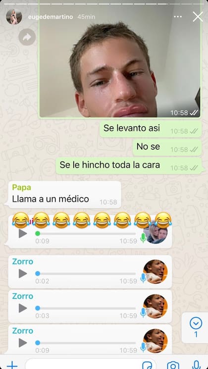 El chat grupal donde el Peque y su novia hicieron la broma. Crédito: Instagram