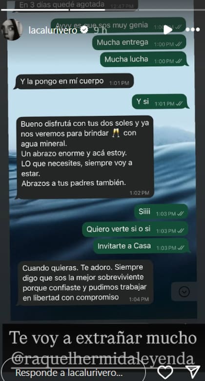El chat que mostró Calu Rivero de Raquel Hermida