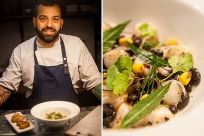 El chef Damián Giammarino González, con los platos recomendados.