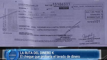 El cheque firmado por Martín Báez que mostró La Cornisa