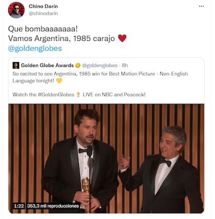 El Chino Darín le dedicó un emotivo mensaje al elenco que participó en la película.