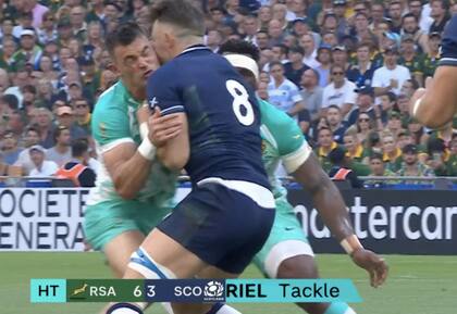 El choque entre Jesse Kriel y Jack Dempsey, en Sudáfrica vs. Escocia