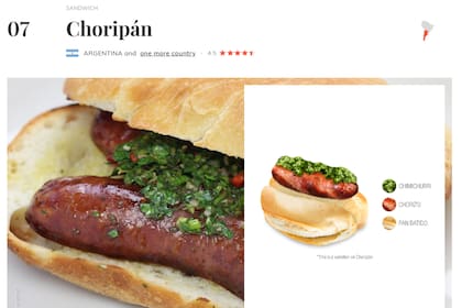 El choripan quedó en el puesto siete de los mejores 100 sándwiches del mundo