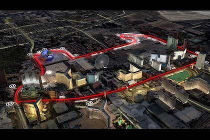 El circuito callejero de Las Vegas tiene 17 curvas, de las cuales 11 son hacia la izquierda, por lo cual se corre en sentido antihorario.