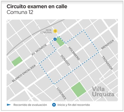 El circuito completo comienza y termina en la sede comunal 12 en Villa Urquiza y se hace un recorrido por 16 cuadras
