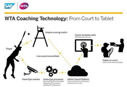 El circuito que vincula el juego del tenista, el registro de sus golpes y movimientos y la aplicación útil para los entrenadores