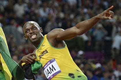 El clásico festejo de Usain Bolt, representando a Jamaica en los Juegos Olímpicos de Londres, en 2012