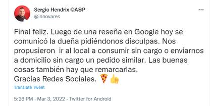 El cliente contó que la historia tuvo un "final feliz"