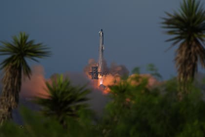 El cohete Starship de SpaceX despega para un vuelo de prueba el martes 26 de agosto de 2025, en Starbase, Texas. (AP Foto/Eric Gay)