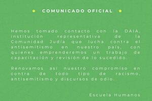 El colegio Humanos tomó intervención con la DAIA.