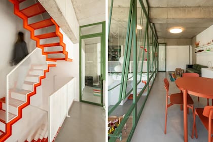 El color de la escalera es 'Naranja Fiesta' (Alba).