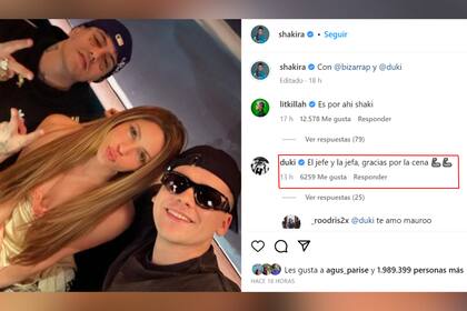 El comentario de Duki en la publicación de Shakira