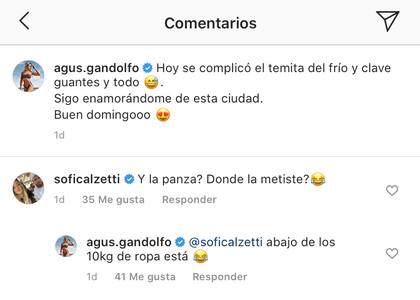 El comentario de la novia del Kun Agüero en la foto de Agustina Gandolfo. Crédito: Instagram