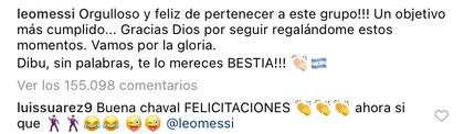 El comentario de Luis Suárez en la foto de Messi tras el pase a la final de la Copa América