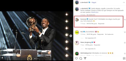 El comentario de Messi en la publicación de Dembélé