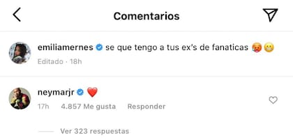 El comentario de Neymar en la foto de Emilia Mernes