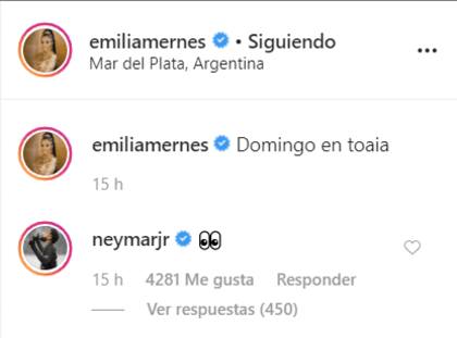 El comentario de Neymar en la foto de Emilia Mernes. Crédito: Instagram