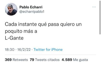 El comentario de Pablo Echarri sobre L-Gante
