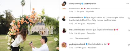 El comentario de Yuyito González en la publicación de su hija: "Qué felicidad me dan". También felicitó a la pareja el suegro de Brenda Di Aloy, Claudio Freidzon