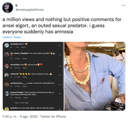 El comentario en contra de Ansel Elgort por su video de la langosta