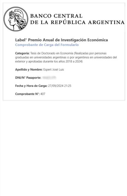 El comprobante de la presentación de Espert, realizada el 27/09