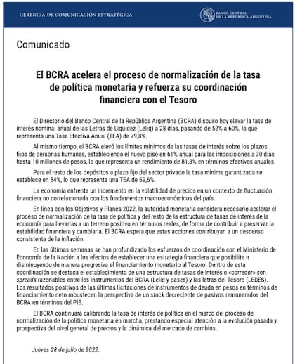 El comunicado oficial