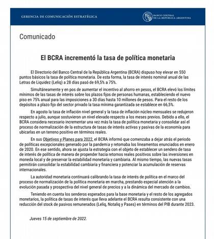 El comunicado oficial