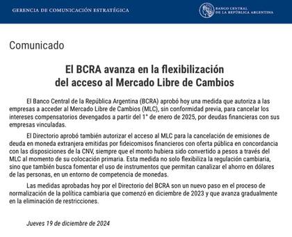 El comunicado oficial