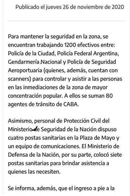 El comunicado antes de los incidentes