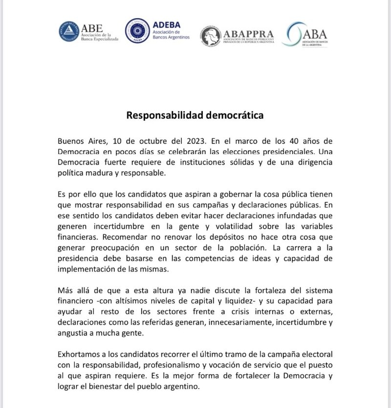 El comunicado conjunto de la banca