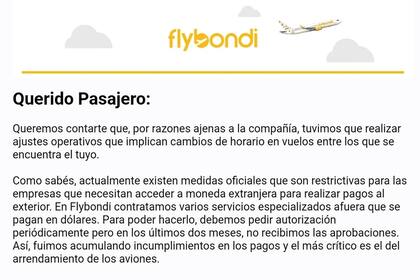 El comunicado de Flybondi