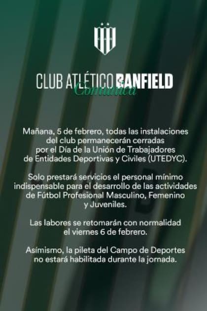 El comunicado de Banfield