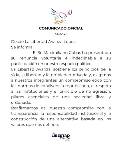El comunicado de LLA