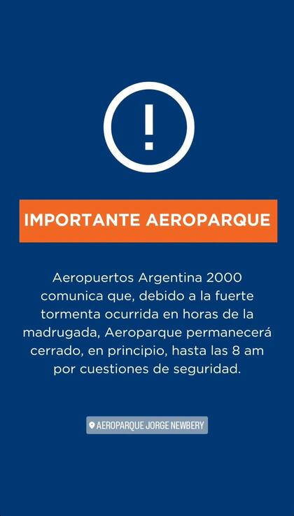 El comunicado de AA2000 luego de la tormenta.