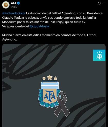 El comunicado de AFA por la muerte de José Marcelo Moscuzza