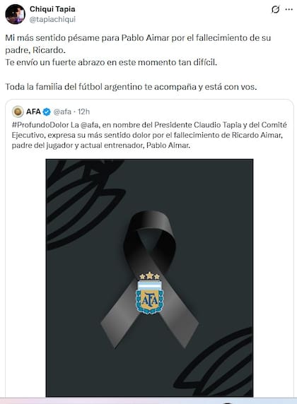 El comunicado de AFA y Chiqui Tapia por el fallecimiento de Ricardo Aimar